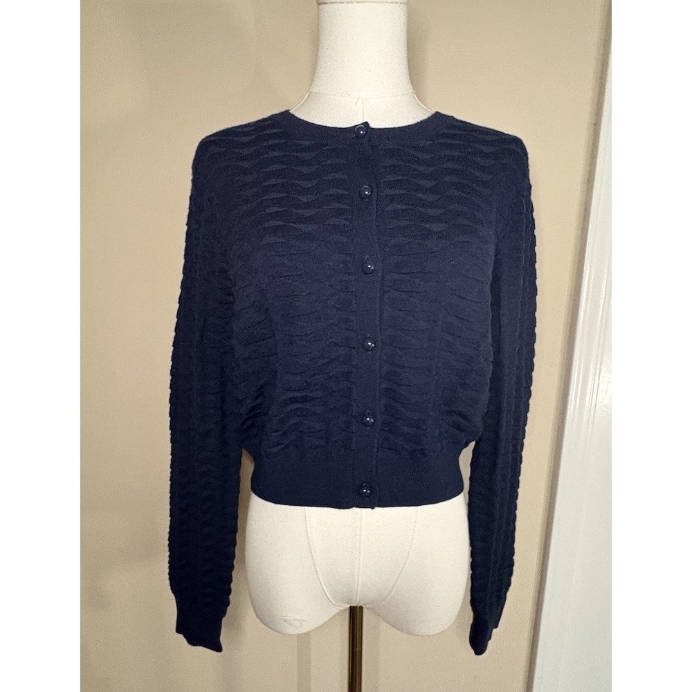 Brooks Brothers Women's Button Up Cardigan Merino Wool Blend M Navy Blue Preppy